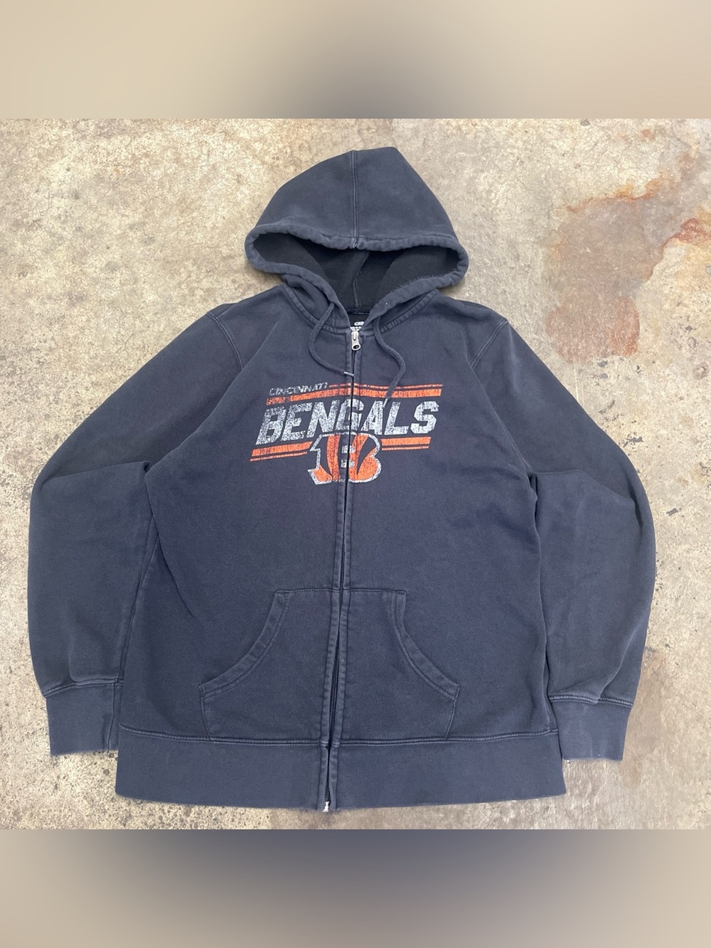 NFL Cincinnati Bengals Zip Up Hoodie Women’s Large Black Faded Lightweight Sport